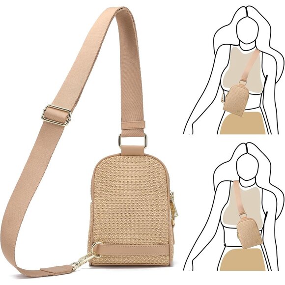 Straw Crossbody Bag Women's Small Sling Bag Travel Purse RFID Blocking - Picture 6 of 8